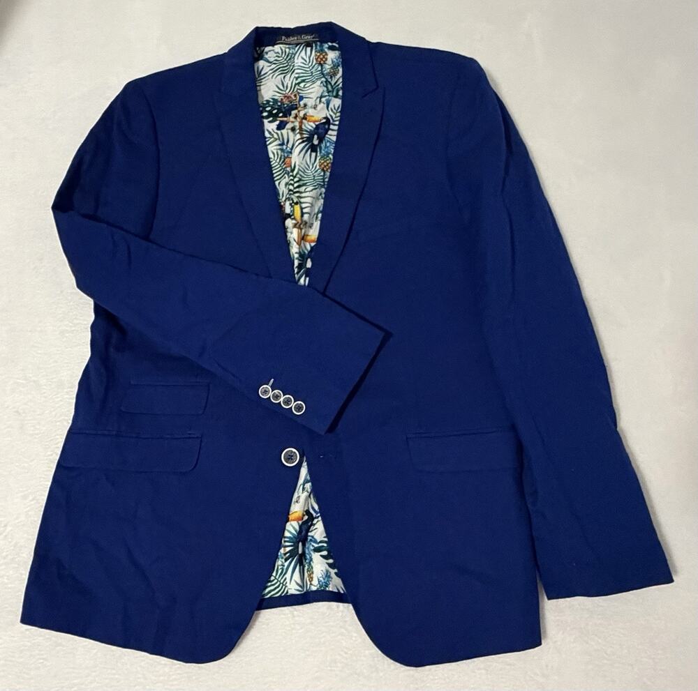 NWT Paisley & Gray Indigo Blue Ashton Peak Slim Fit Linen Blazer 44R Tropical